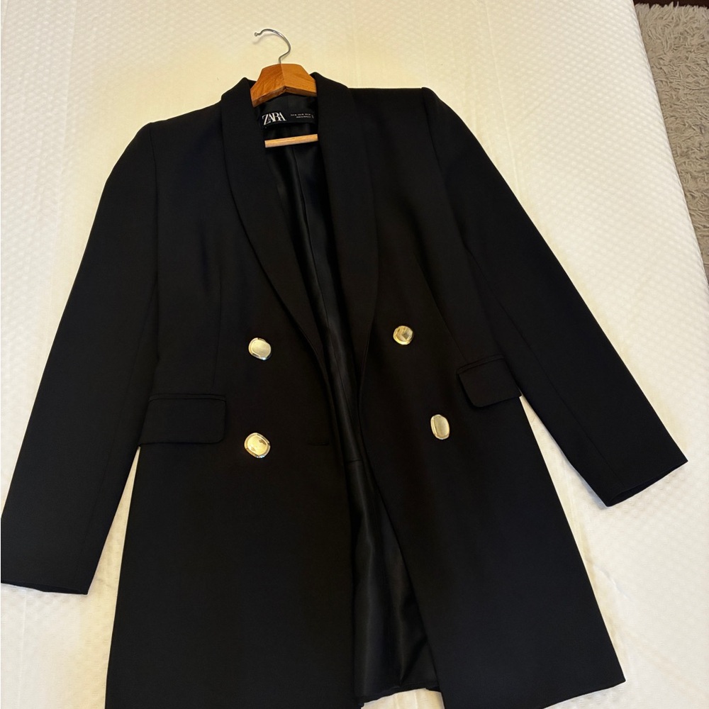 Zara Black Double-Breasted Blazer Coat